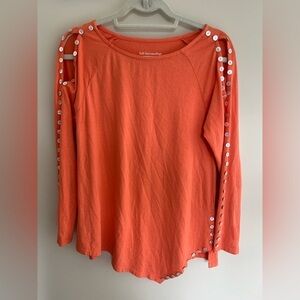 Soft Surroundings Open Cold Shoulder Tunic with Button Accents XS Orange